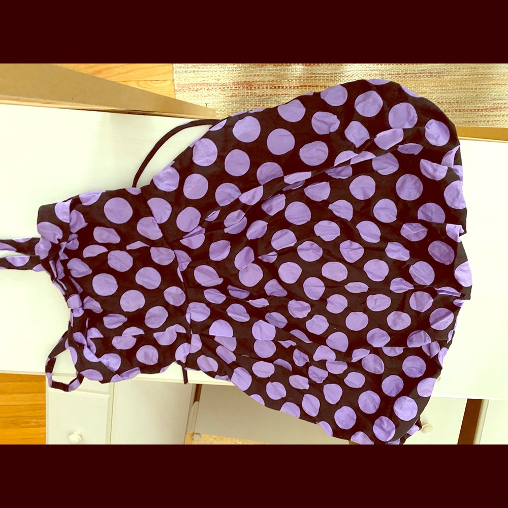 Purple and black cotton polka dot bubble dress